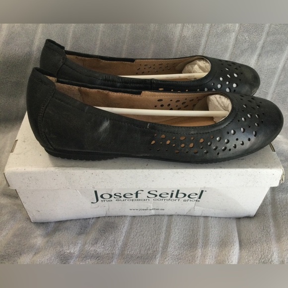 Josef Seibel Pippa 29 Black Nesty Oil Leather Ballet Flats EU 41 US 10 to 10.5 - Picture 1 of 13